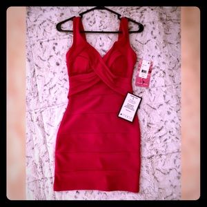 EMERALD SUNDAE Elegant Bandage Dress in Bold Red!